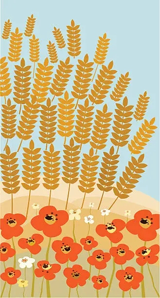 Vector illustration of Poppies In Wheat