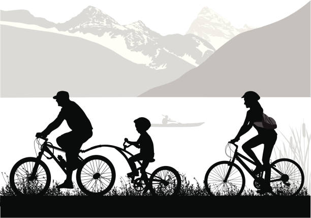 ilustraciones, imágenes clip art, dibujos animados e iconos de stock de mountainbicycle - focus on shadow vacations outdoors digitally generated image