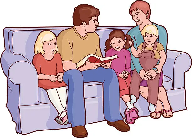 Vector illustration of Family Reading