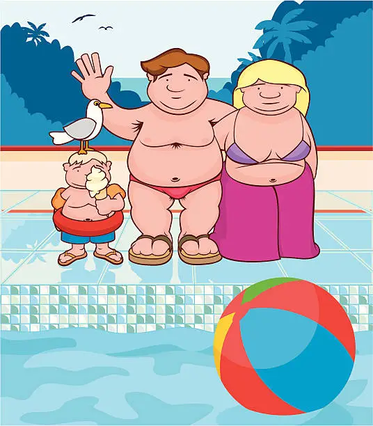 Vector illustration of Overweight Family Vacation