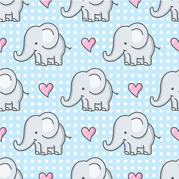 Vector illustration of baby elephant seamless pattern / cartoon