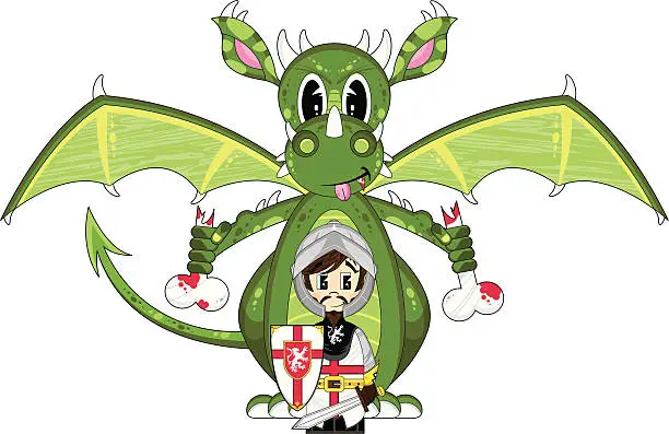 Vector illustration of Crusader Knight and Dragon