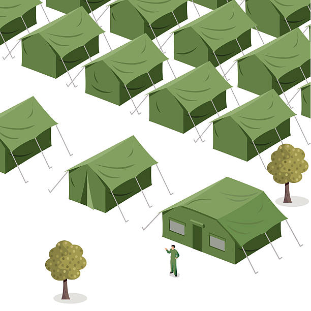 зеленый палаток - barracks stock illustrations