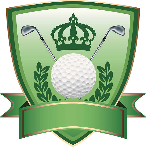 зеленые гольф щит-корона - coat of arms wreath laurel wreath symbol stock illustrations