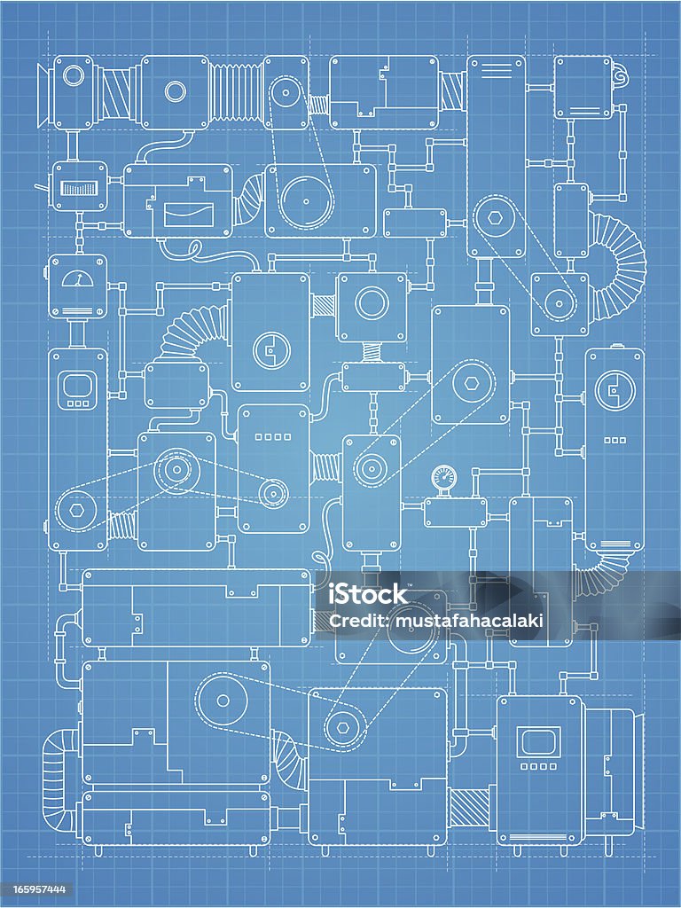 Blueprint Projekt Maschine - Lizenzfrei Maschinenteil - Ausrüstung und Geräte Vektorgrafik