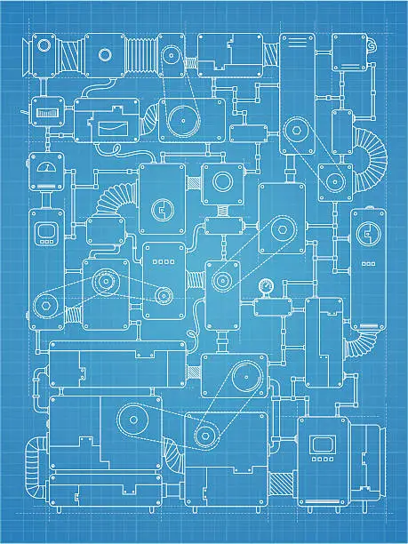 Vector illustration of Blueprint machine project
