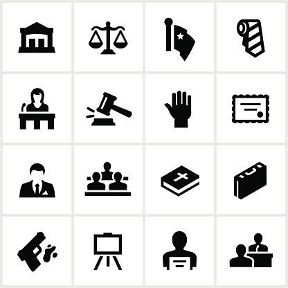 Law/courtroom related icons. All white strokes/shapes are cut from the icons and merged allowing the background to show through.