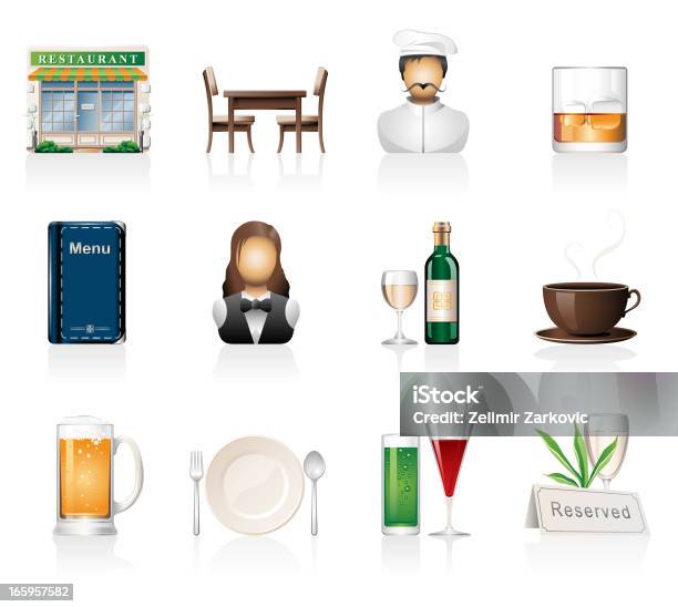 Ícones De Restaurante - Arte vetorial de stock e mais imagens de Bebida - Bebida, Bebida Alcoólica, Cadeira