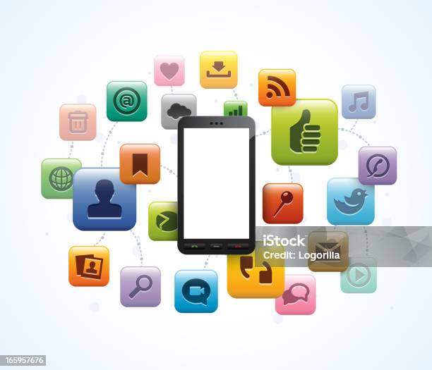 Illustrazione Vettoriale Di Telefono Con Icone Delle App - Immagini vettoriali stock e altre immagini di Affari