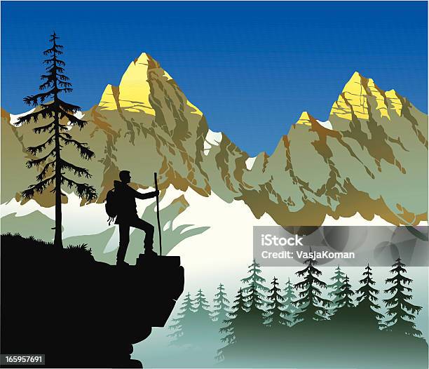 Mountain Hiker Stock Illustration - Download Image Now - Hiking, Mountain Climbing, Mountain