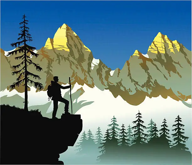 Vector illustration of Mountain Hiker