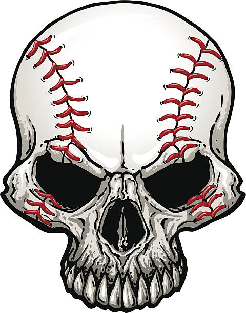 baseball-totenkopf - skull baseball ball stock-grafiken, -clipart, -cartoons und -symbole