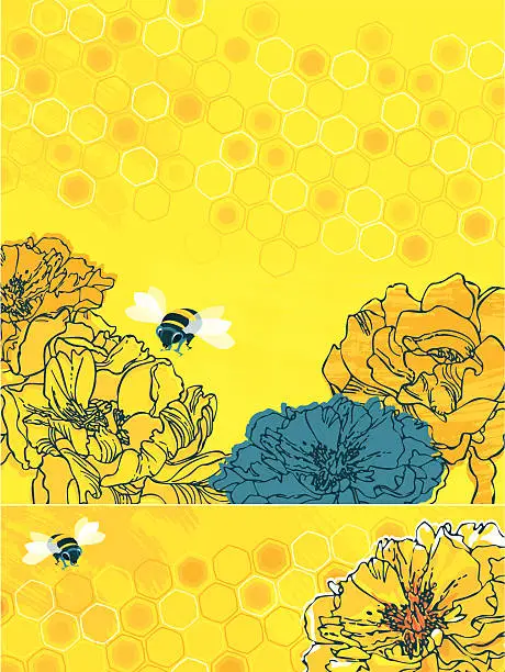 Vector illustration of Summer Bees (Set of Banners)