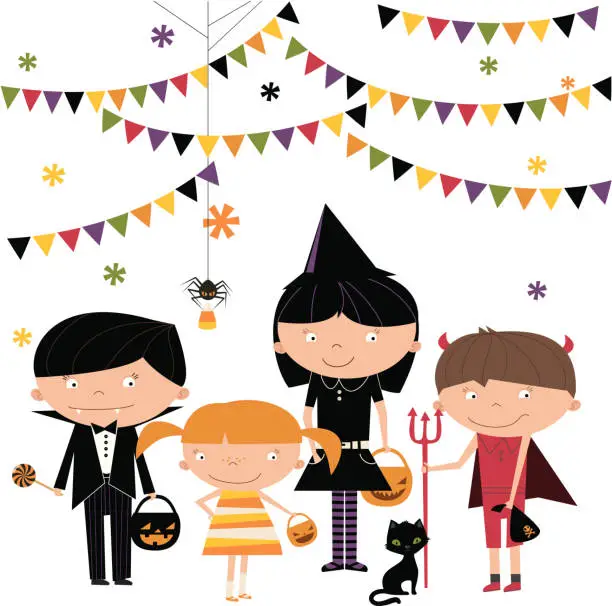 Vector illustration of Halloween kids - Trick or Treat