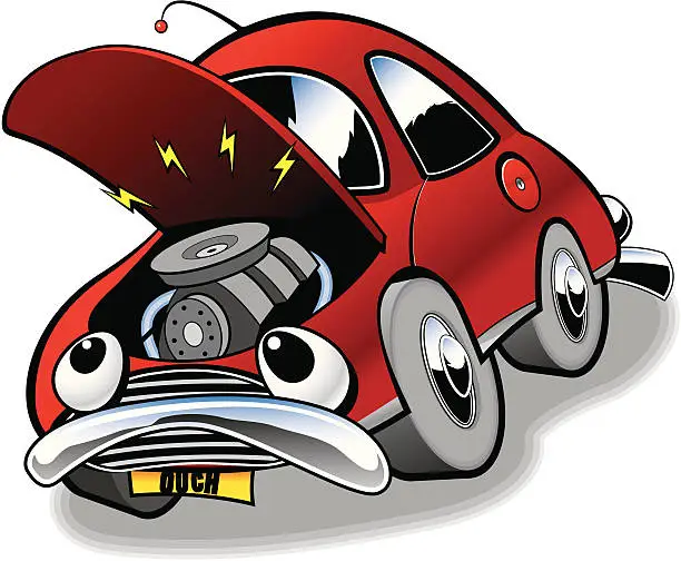 Vector illustration of Cartoon of an old broken down car