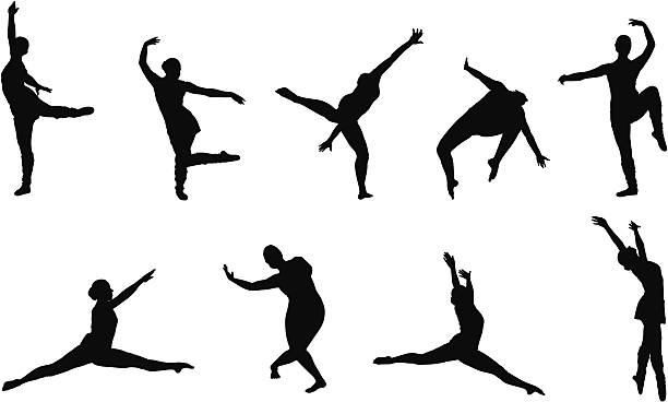 유연한 근속연한 - silhouette ballet dancer the splits dancing stock illustrations