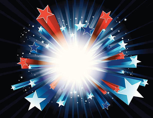 czerwone, białe i niebieskie gwiazdy rozerwania - star backgrounds exploding star shape stock illustrations