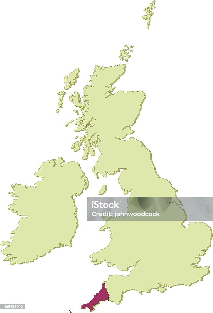 Cornwall Mapa do Reino Unido - Vetor de Cornualha - Inglaterra royalty-free