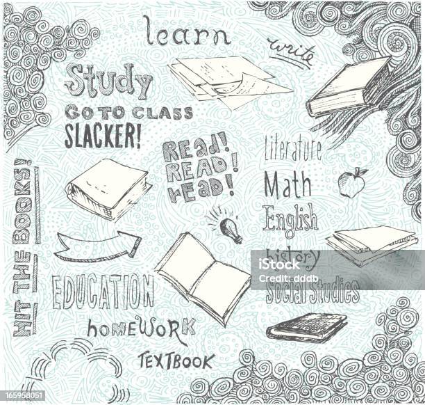 Hit The Books Doodle Stock Illustration - Download Image Now - Book, Doodle, Pencil