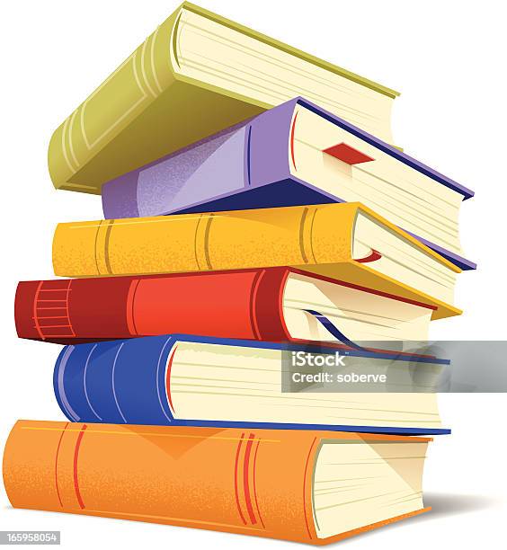 Куча Книг — стоковая векторная графика и другие изображения на тему Книга - Книга, Сложенное стопкой, Корешок книги