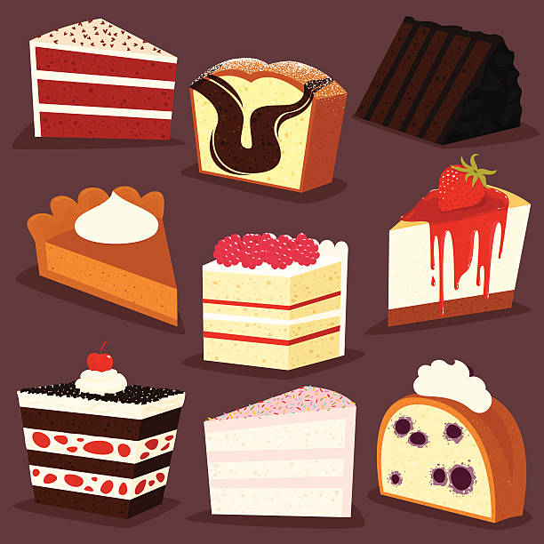 kuchen und zwei scheiben icon-set-eps8 - marble cake stock-grafiken, -clipart, -cartoons und -symbole