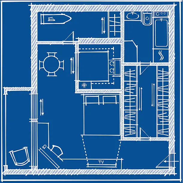 Vector illustration of Studio Apartment plan Blueprint