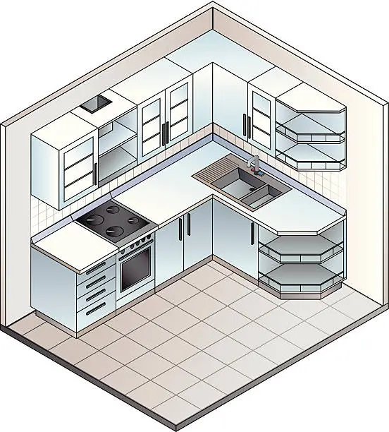 Vector illustration of Set of Isometric kitchen