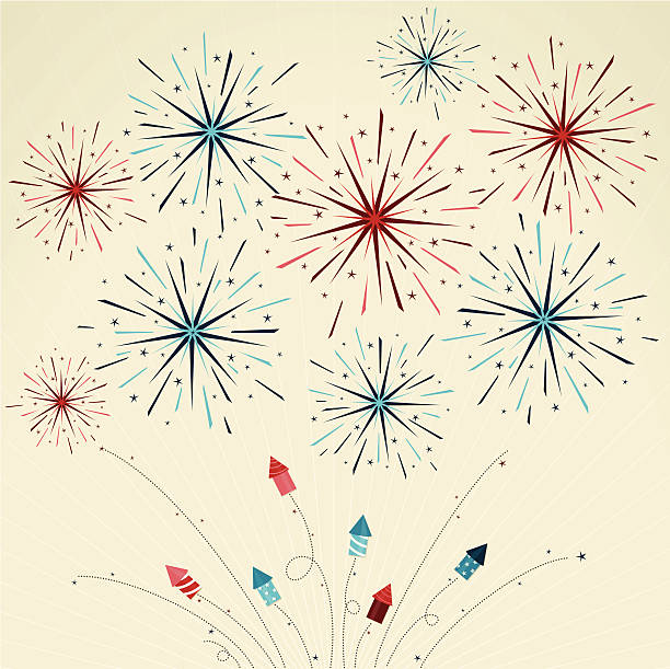 Festive fireworks and rockets vector art illustration