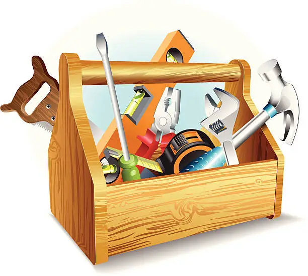 Vector illustration of Graphic illustration of toolbox overflowing with tools