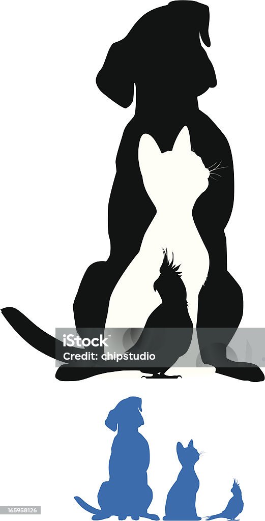 Pet Silhouette Outline of a dog, cat, and bird. This file is layered and ready for editing. In Silhouette stock vector