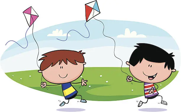 Vector illustration of Kids and kite