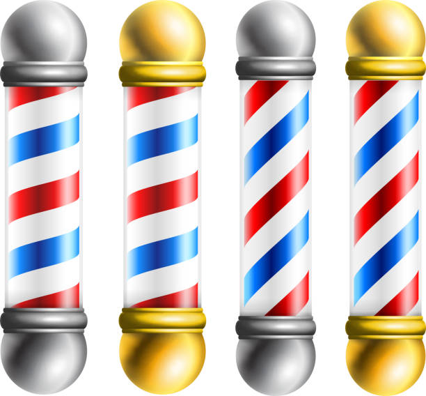 ilustraciones, imágenes clip art, dibujos animados e iconos de stock de barber de barbería polos - barbers pole