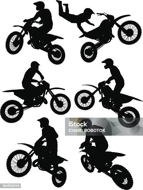 Silhouettes Of A Motocross Rider Performing Stunts Stock Illustration - Download Image Now - Motocross, Motorcycle, Vector