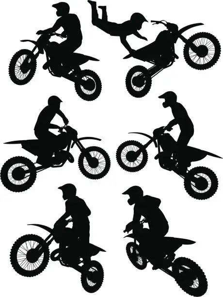 Vector illustration of Silhouettes of a motocross rider performing stunts