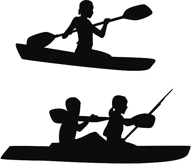 Vector illustration of Silhouette of people kayaking