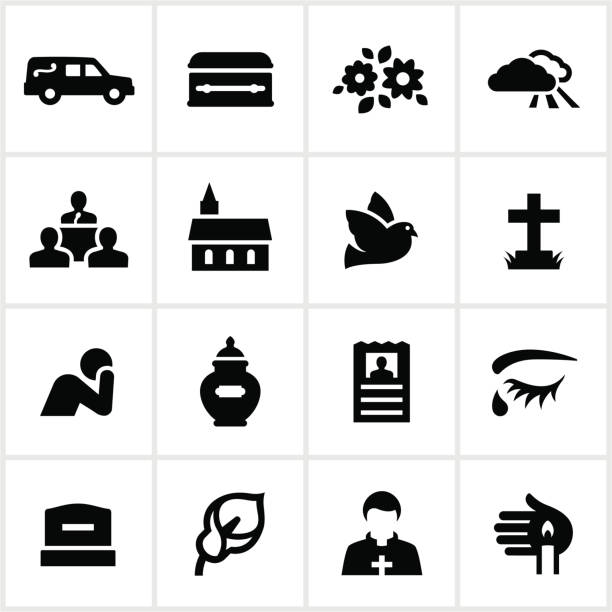 ikony czarny pogrzeb - church chapel symbol computer icon stock illustrations