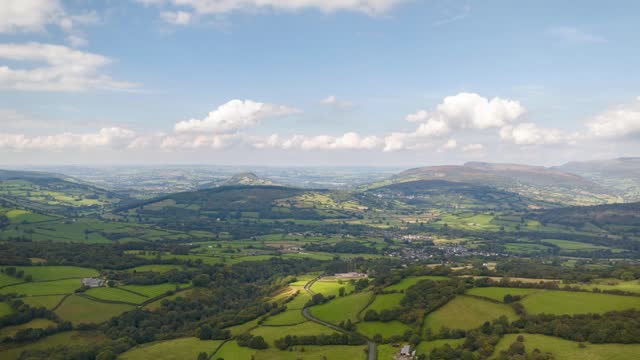 Aerial timelapse of Welsh countryside