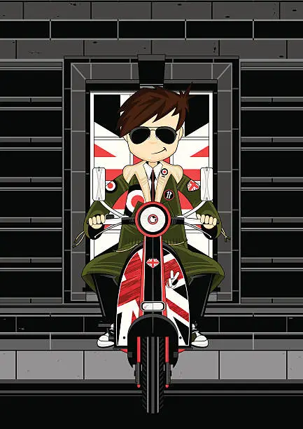 Vector illustration of Mod Boy on Retro Scooter