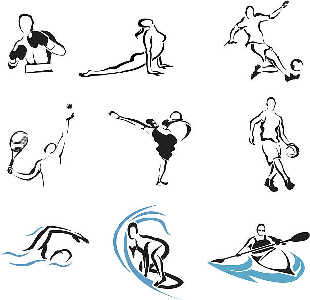 Sports Simple postures of some athletes swimming silhouettes stock illustrations