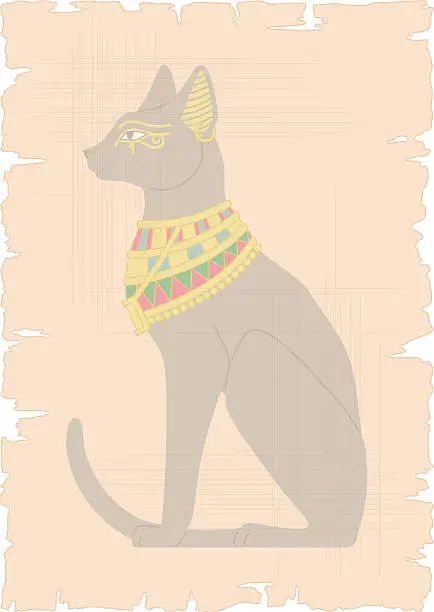Vector illustration of Egyptian Cat on Papyrus