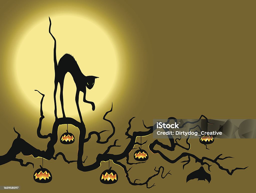 Black Cat in the pumpkin tree Halloween stock vector