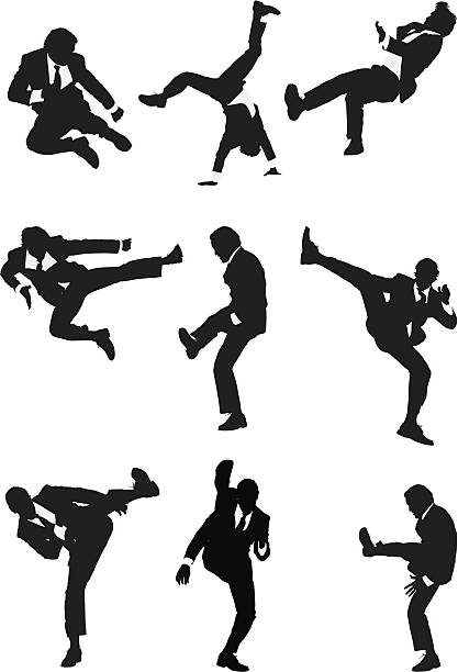 ilustrações de stock, clip art, desenhos animados e ícones de várias imagens de um empresário em acção - karate kickboxing martial arts silhouette