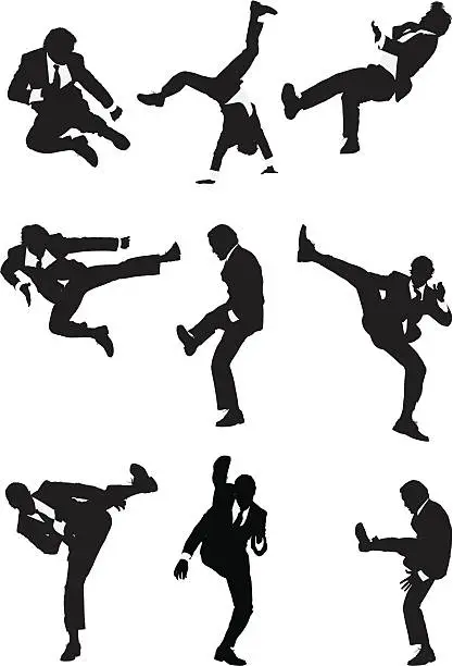 Vector illustration of Multiple images of a businessman in action