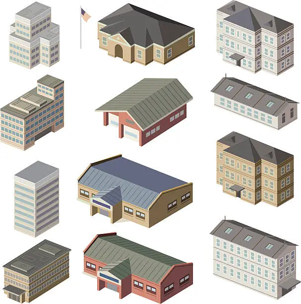 Vector illustration of Small, Med, large buildings