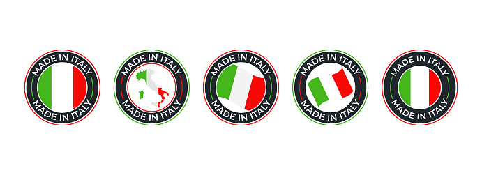 Made in Italy - vector set. Label, logo, badge, emblem, stamp collection with flag of Italy and text isolated on white backround