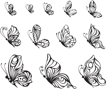Twelve ornate butterflies for your design isolated on white background. EPS 8.