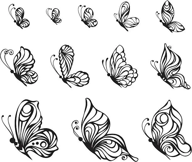 Vector illustration of Set of butterflies