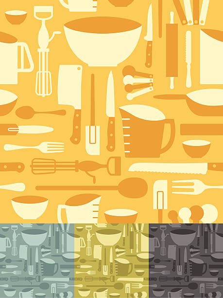 Seamless kitchen background in several colors. 