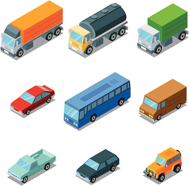 illustrations, cliparts, dessins animés et icônes de isométrique, les véhicules - isometric truck traffic semi truck