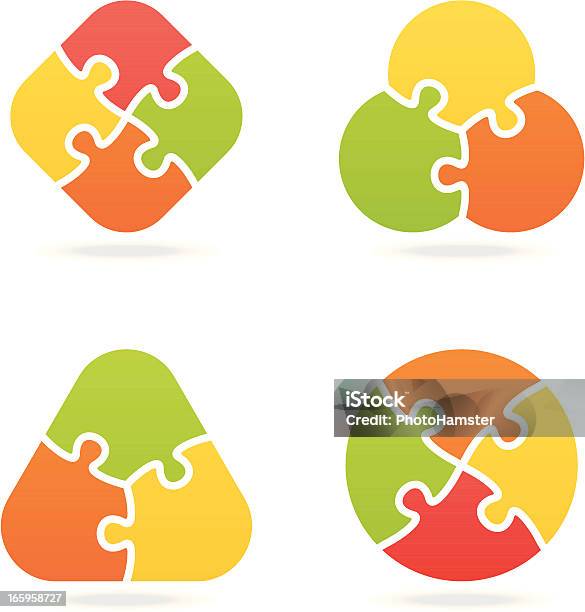 Colorato Puzzle Impostare I - Immagini vettoriali stock e altre immagini di Rompicapo - Rompicapo, Tre oggetti, Cerchio